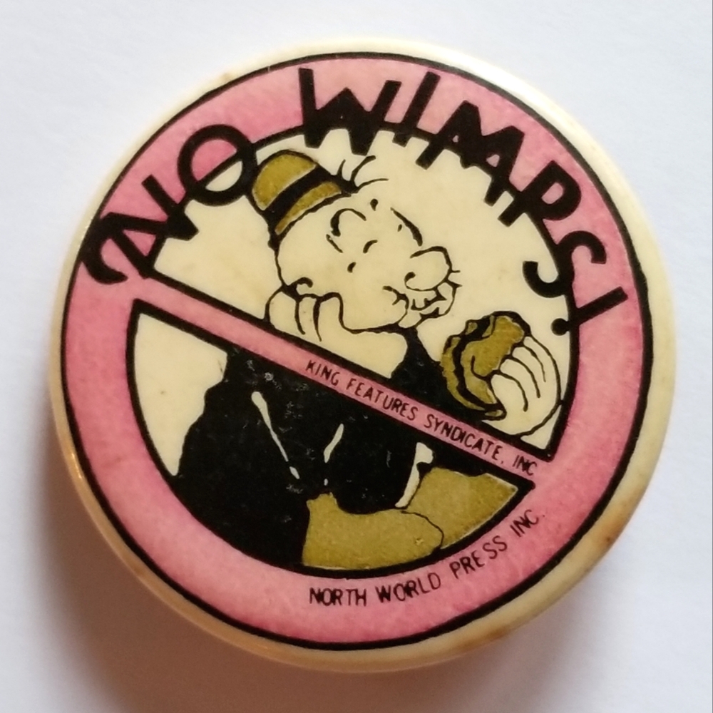 Vintage No Wimps Popeye Wimpy Hamburger Pin Button Mini Media King Features